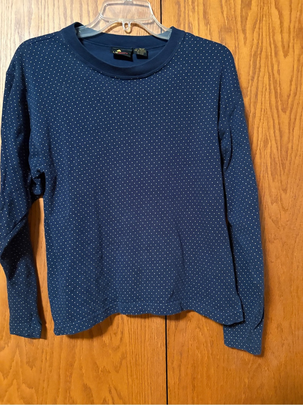 Vintage 80s 90s Lizsport Poka Dot Knit Top - Navy Blue /Cream- Size S